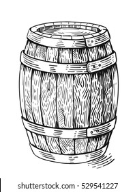 Vector Hand Drawing Wood Barrel In White Background