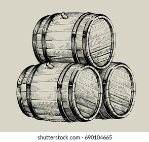 Vector hand drawing wood barrel in white background