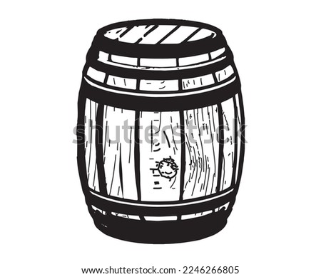 Vector hand drawing wood barrel in white background.