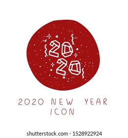 Vector hand drawn 2020 new year icon for party, festival, blog, greeting card or logo. Minimalistic New Year and Christmas stories template