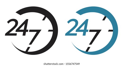 Vector hand drawn 24/7 business services icon for use as an icon or a part of a logo