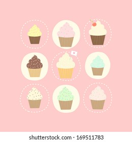 Vector hand drawn 9 cupcake card