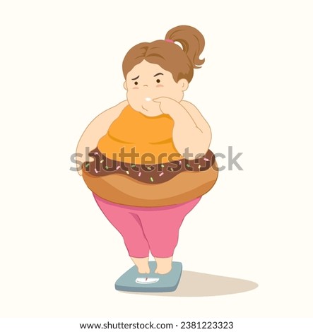 vector hand drawn about Fat woman worried about weight gain