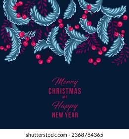 Vector hand drawn abstract, artistic universal Christmas ornament. Frame with  floral ornament with copy space. Illustration of printing, instagram poster, corporate invitation, greeting cards