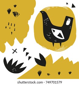 Vector hand drawn abstract bird.
