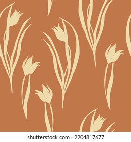 Patrón de repetición botánica abstracta dibujado a mano por vectores. Sensación de silueta floral de forma sencilla. 