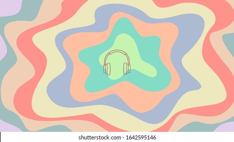 Vector hand drawn abstract colorful musical wave with headphones