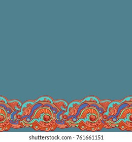 Vector hand drawn abstract design colourful border. Colourful bohemian background texture. Fabric,  design, wallpaper, wrapping. Can be used in fabric design for making of clothes, accessories etc.