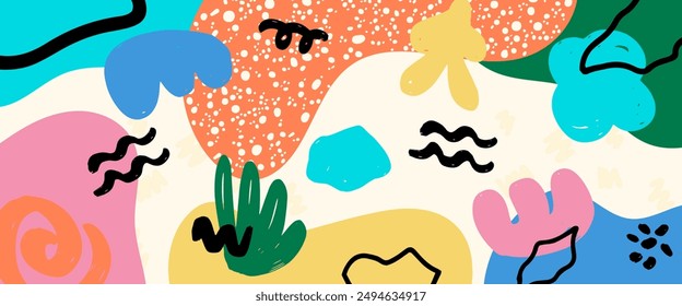 Vector hand drawn abstract doodle organic colorful banner