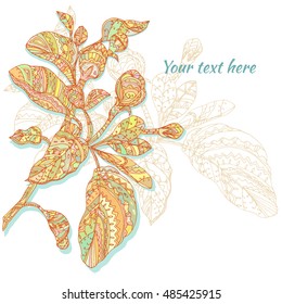 Vector hand drawn abstract floral brunch card  on white background. Doodle pattern for design card, invitation, greeting, congratulation