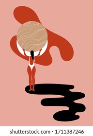 Vektorillustration handgezeichnet abstrakte Illustration von Mädchen mit Formen einzeln. Vorlage für Karte, Poster, Banner, Druck für T-Shirt, Pin, Badge, Patch.