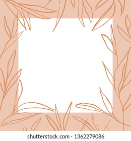 Vector hand drawn abstract leaves frame. Modern and stylish background. Banner or template for social media posts.