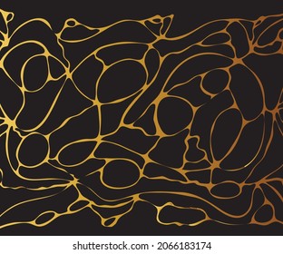 Vector hand drawn abstract neurographic illustration with tangled lines.  Mosaic background in gold and black colors .Doodle style. Neuroart design. 

