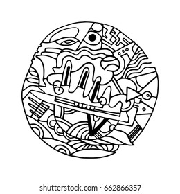 Vector hand drawn abstract object. Black graphic doodle illustration