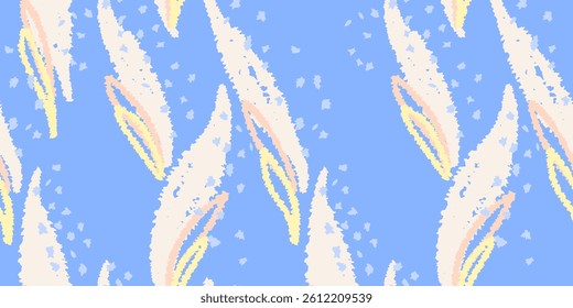Vector Hand drawn abstract organic shapes seamless pattern. Unique large forms print. Plain blue background. Contemporary minimalist ornament