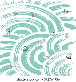 Vector hand drawn abstract sea with seashells