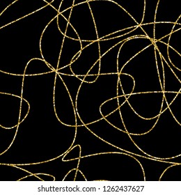 Vector hand drawn abstract seamless pattern. Gold stripes pattern.