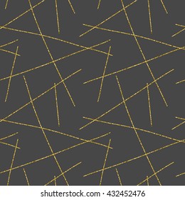 Vector hand drawn abstract seamless pattern. Minimal repeating background. Hipster minimalistic seamless pattern. Gold stripes pattern.