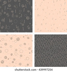 Vector hand drawn abstract seamless pattern set. Minimal repeating background collection. Hipster minimalistic seamless patterns.