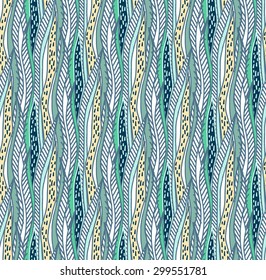 Vector hand drawn abstract seaweed seamless line pattern. Monochrome line pattern for textile, fabric, web background, etc.