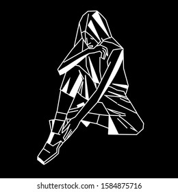Vector hand drawn of abstract silhouette girl on black background.
In minimalism art style.