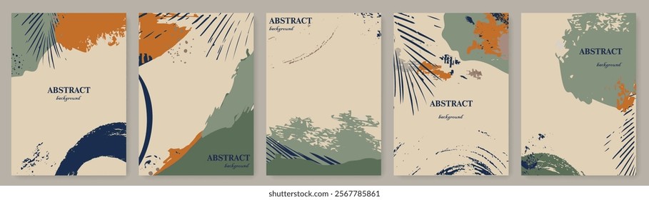 Vector Hand Drawn Abstract Wall Art Poster Set. Minimalist Trendy Contemporary Design for Wall Art, Prints, Social Media, Posters, Invitations, Branding Design. Not AI	