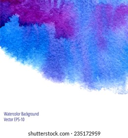 vector hand drawn abstract watercolor illustration blue and purple background with lower copy space