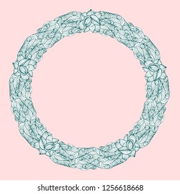 Vector hand drawn abstract wreath. Decorating for national Festive on powder pink background.