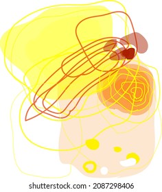 Vector hand drawn abstraction harmony, tranparent minimalists spots, yellow colors arrangement, dynamic composition