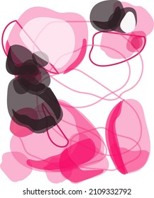 Vector hand drawn abstraction harmony pink and black, warm colors, transparent minimalist spots, simple art, abstractive multicolor blobs, pink and black colors, pink abstraction