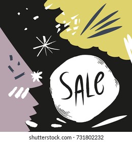 Vector hand drawn abstraction, inscription "Sale". Texture, background, elements for design.