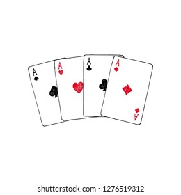 Vector hand drawn aces playing cards. Vector illustration.