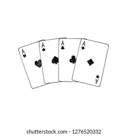 Vector hand drawn aces playing cards. Vector illustration.