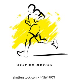 Vector hand drawn active people sketch isolated on white background. Running man silhouette. Ink drawing. Sportsman figure. Human jogging. Brush stroke, contour drawing. Artistic sport logo element.