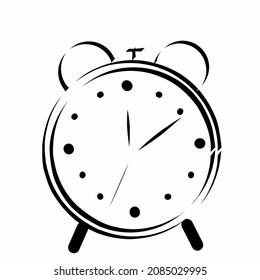 vector hand drawn alarm clock on black lines and white background