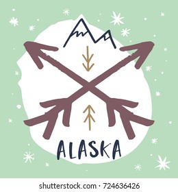 Vector hand drawn Alaska label. Poster, postcard, print, sticker and other.