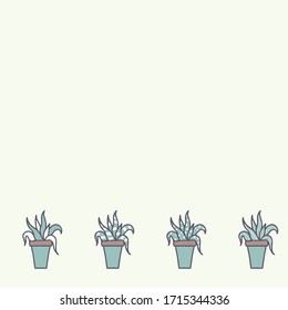 Vector Hand Drawn Aloe in Pots Border seamless pattern background.