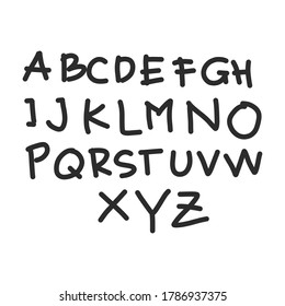 Vector hand drawn alphabet in black color isolated on white background