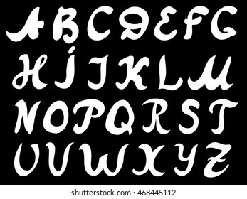 Vector hand drawn alphabet. Black and white illustration