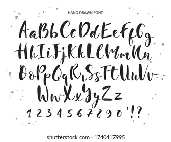 Handgezeichnetes Alphabet. Pinsel gestrichene Buchstaben, grobe Kontur.Handgezeichnete kalligrafische Vektor Schriftart. Moderne Kalligraphie.