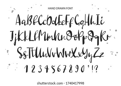 Vector hand drawn alphabet. Brush painted letters, rough contour.Hand drawn calligraphic vector font. Modern calligraphy.