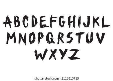 Vector hand drawn alphabet. Brush painted letters, rough contour.
