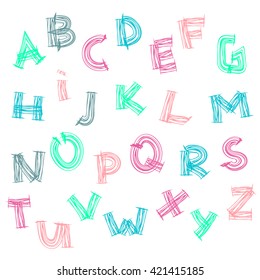 Vector hand drawn alphabet. Brush painted letters, for book design