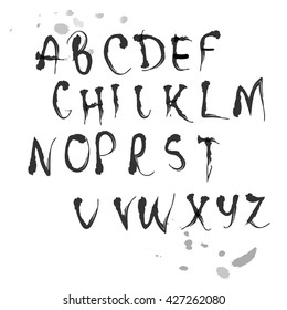 Vector hand drawn alphabet. Brush painted letters.