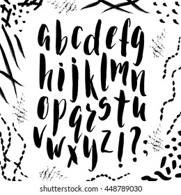 Vector hand drawn alphabet. Brush painted letters.