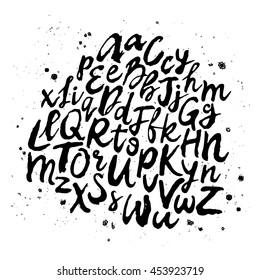 Vector hand drawn alphabet. Brush painted letters. 