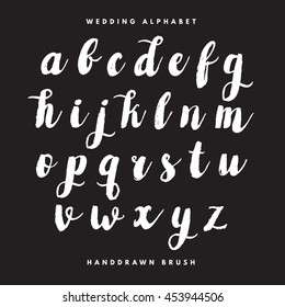 Vector hand drawn alphabet. Brush painted letters. Wedding Alphabet. Handwritten script alphabet.