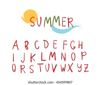 Vector hand drawn alphabet. Brush painted letters, uppercase.