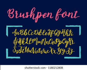 Vector hand drawn alphabet. Brushpen letters. Vintage lettering written with a brush.