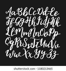 Vector hand drawn alphabet. Brushpen letters. Vintage lettering written with a brush.